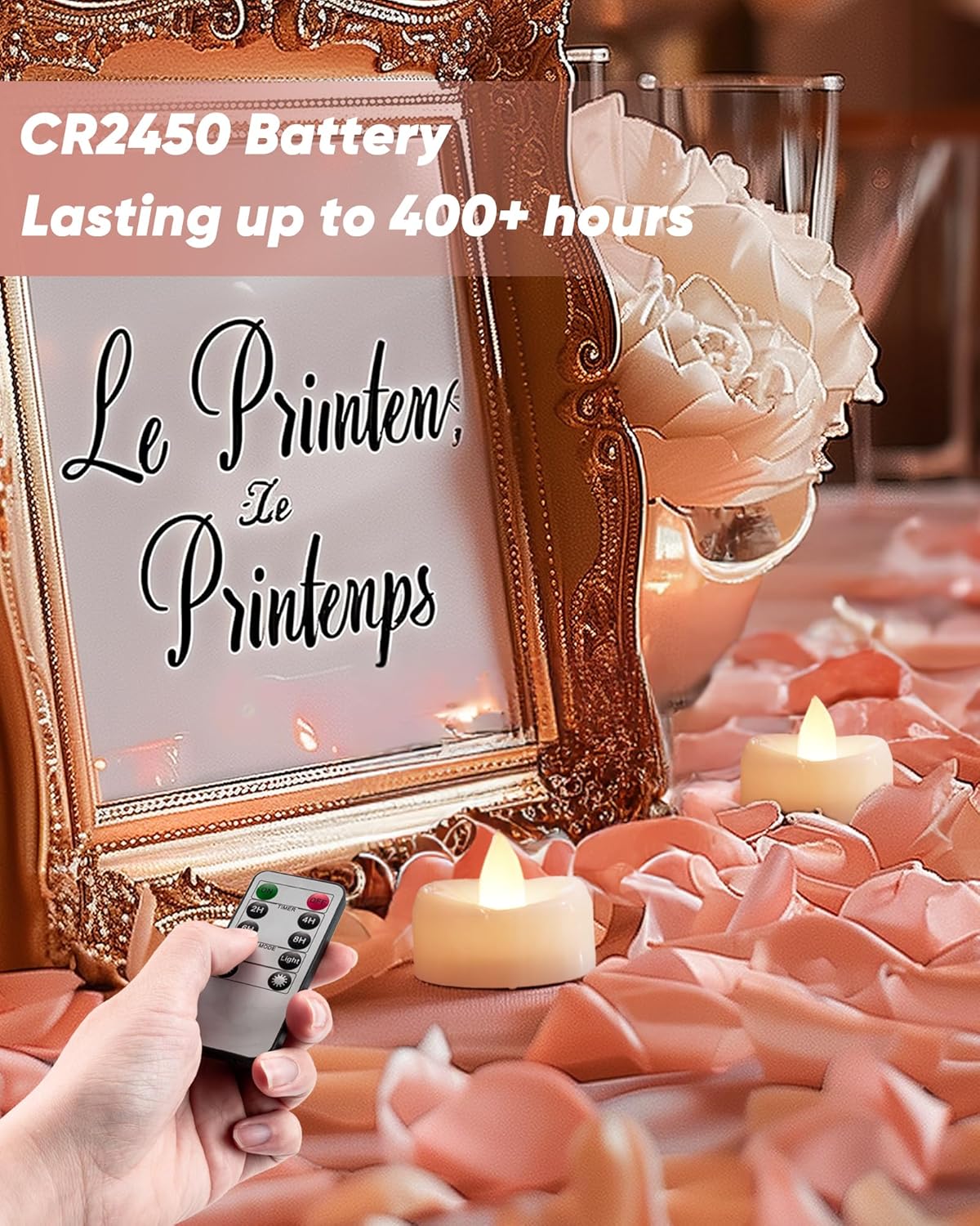 Remote Candles, 24PCS Flameless Tea Lights Candle Battery Operated with Timer, 400+Hours Remote Control LED Tea Lights Votive Candle - 1.5'' D X 1.25'' H- Warm White Light