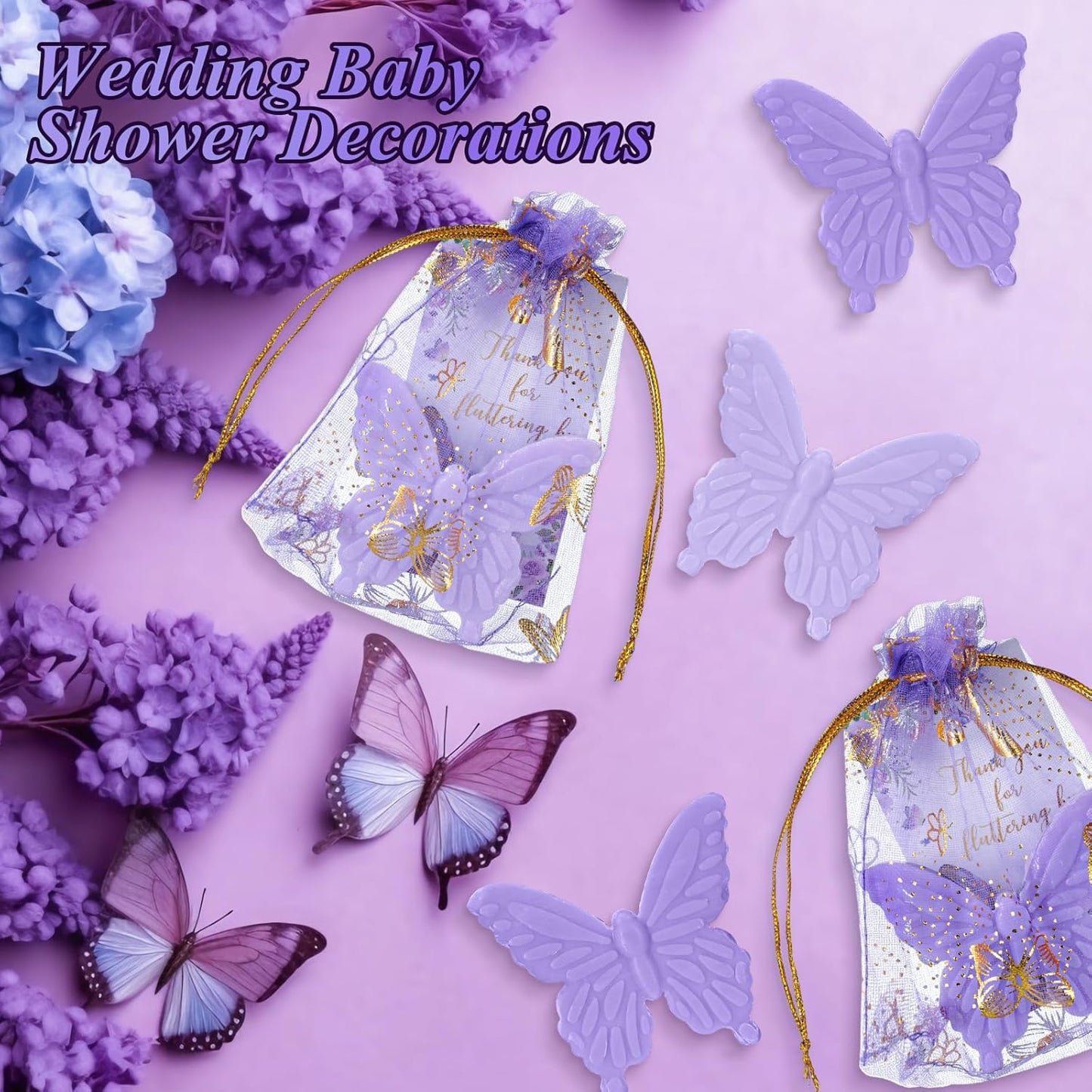 Dunzy 50 Set Butterfly Theme Baby Shower Favors for Guests Butterfly Soap Favors with Thanks You Cards Gift Bags Gender Reveal Baptism Party Decorations Wedding Bridal Souvenirs (Purple,Light Purple)