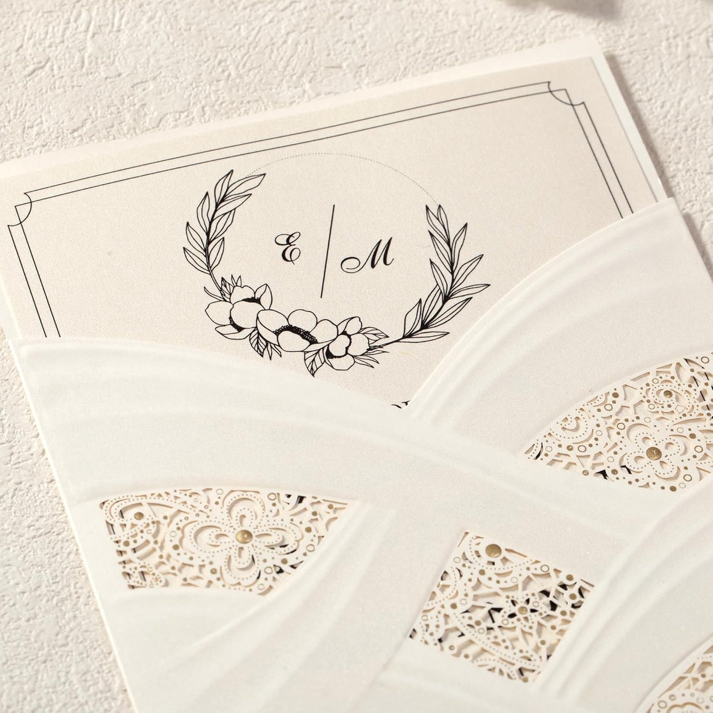 50pcs Laser Cut Wedding Invitations with Envelopes Ivory White, 5x7.3 Personalized Invitation Cards for Wedding