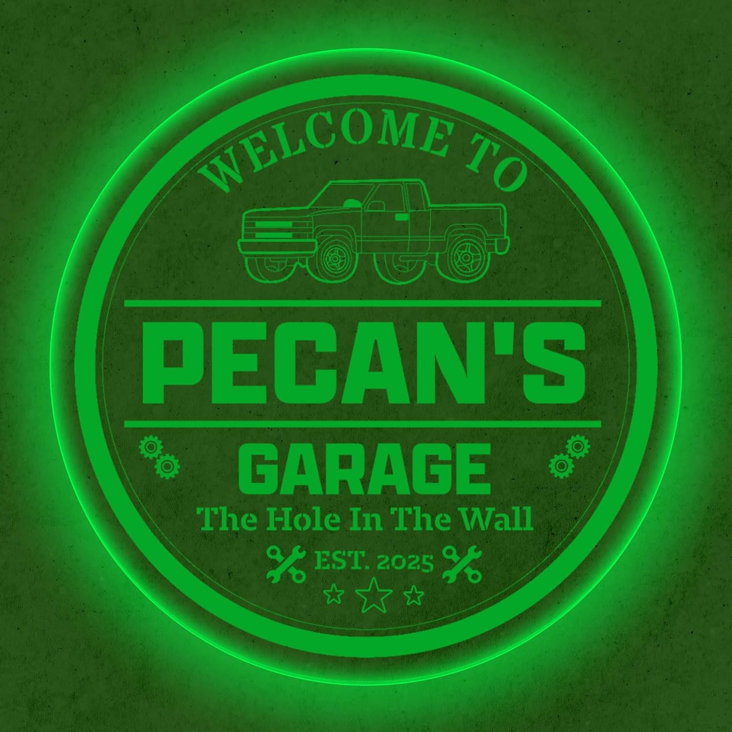 Custom Pickup Truck LED Sign – Personalized Color Changing Acrylic Wall Decor for Garage, Shop, or Man Cave (Garage 2, 12 INCHES)