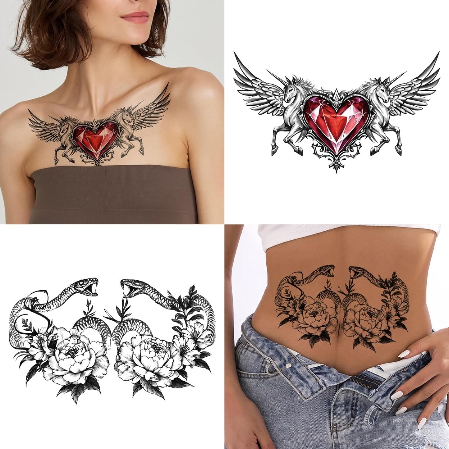 Yazhiji 13 Sheet Large Chest Underboob Temporary Tattoos for Adult, 8 Sheets Sexy Rose Flower Belly Tattoos Tramp Stamp for Women, 5 Sheets Body Scar Cover Fake Chest Tattoos Stickers for Men
