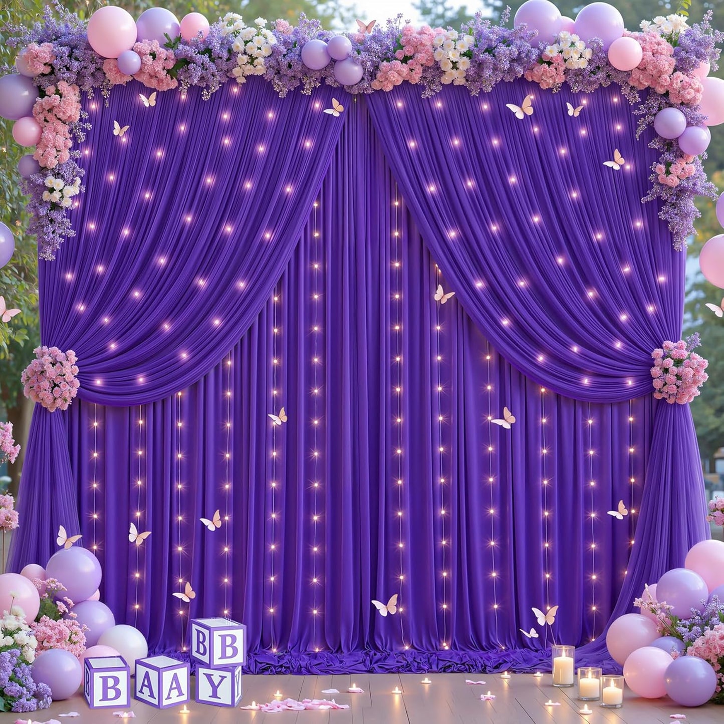Purple Tulle Backdrop Curtain for Parties Wedding,5ft x 10ft Wrinkle Free Curtain Backdrop,2 Layer Drapes for Backdrop,Polyester Wedding Back Drop for Bridal Shower Birthday Baby Shower Photography