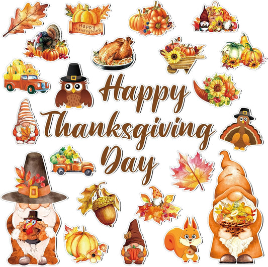 25 Pieces Thanksgiving Harvest Decoration Magnets for Refrigerator, Decorative Magnetic Fridge Stickers, Magnet Fall Autumn Signs Holiday Ornaments for Dishwasher Garage Door Kitchen Mailbox
