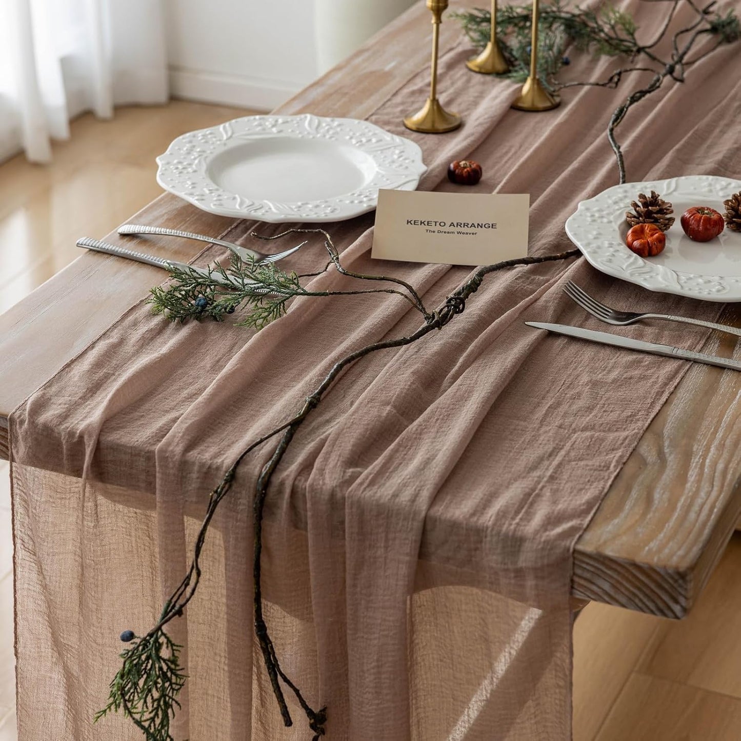 6pcs Nude Gauze Rustic Cheesecloth Table Runner 120 Inch 10 FT for Wedding Baby Shower Bridal Shower Birthday Engagement Garden Outdoor Party Long Sheer Boho Decorations