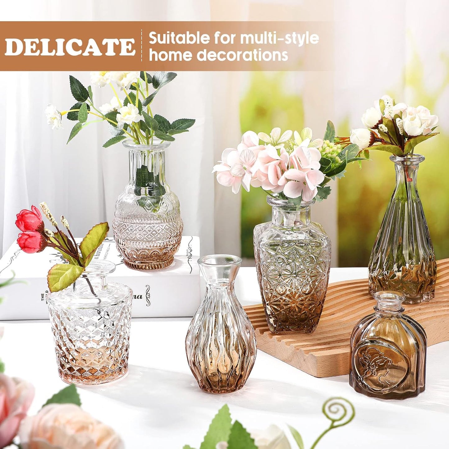 20 Pcs Glass Bud Vase Set Small Vintage Flower Vase in Bulk for Centerpieces Rustic Decorative Glass for Wedding Table Home Christmas Decoration (Amber)