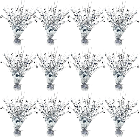 12 Pack Metallic Foil Spray Centerpiece Star Table Decoration Burst Table Centerpieces for Birthday Wedding Anniversary Graduation Holiday Party Supplies Decor, Silver