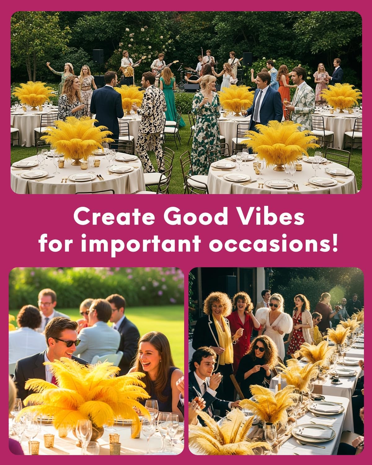 NEWONG 30pcs Gold Ostrich Feathers Natural Bulk 8-10inch(20-25cm) Vase Craft Wedding Home Party Centerpieces Christmas Day Decoration