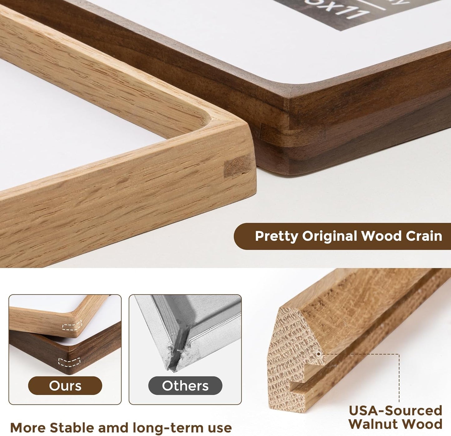 16x20 Frames USA-Sourced Natural Oak Wood Solid Wood Picture Frame Handcrafted Rounded Corner with Mat to 11x14 Display with Real Glass Family Picture, Wedding Picture