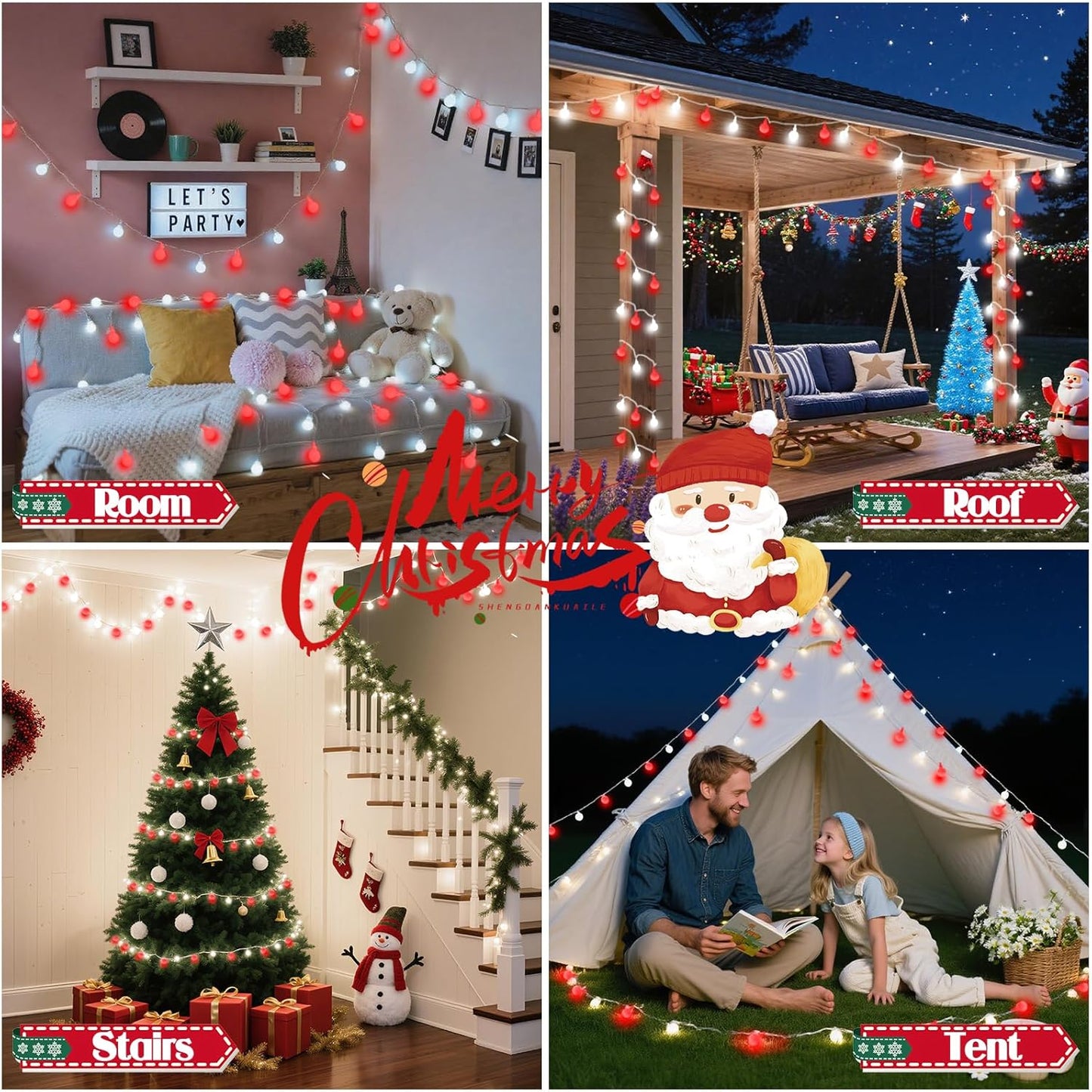 43FT 100LED Connectable Christmas String Lights Indoor Outdoor - Red and White Fairy Lights Plug in with Remote & 8 Modes, Globe Twinkle Light for Christmas Decorations Bedroom Room Tree Party