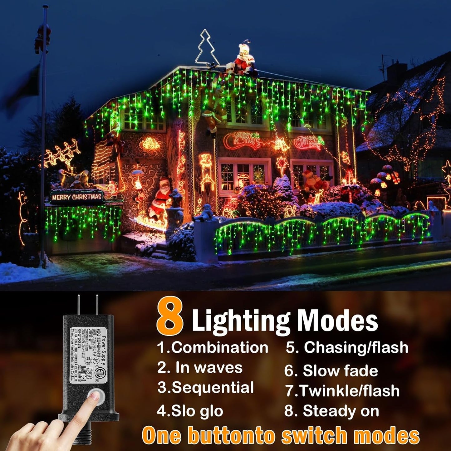 KNONEW Christmas Lights Outdoor Decorations 400 LED 33ft 8 Modes Curtain Fairy String Light with 75 Drops, Clear Wire LED String Light Indoor Decor for Wedding