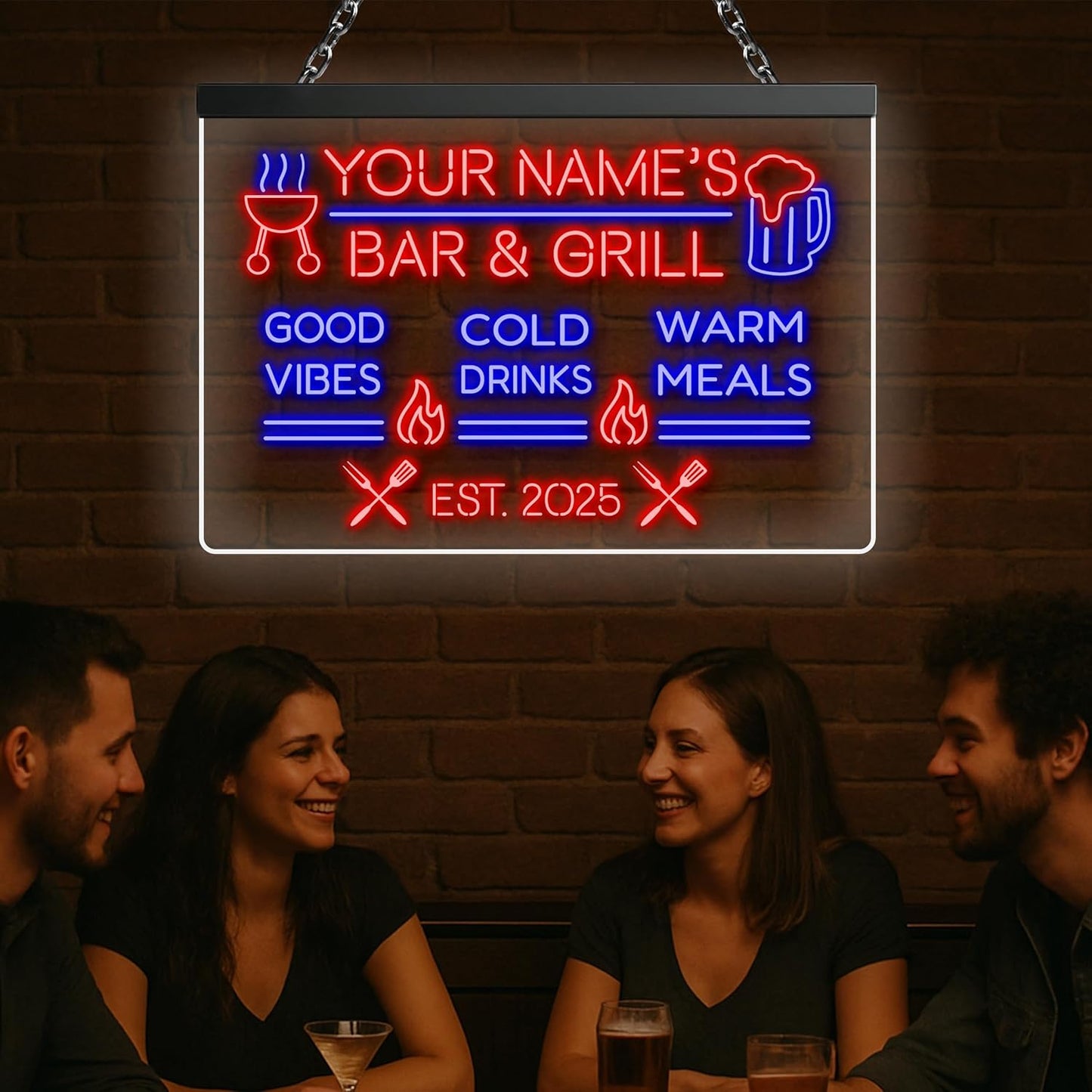 Personalized BBQ Neon Sign Custom Bar and Grill Sign Patio LED Lights Backyard Bar Signs for Men Outdoor Lighted Patio Acrylic Table Grilling Kitchen Home Garden Wall Decor