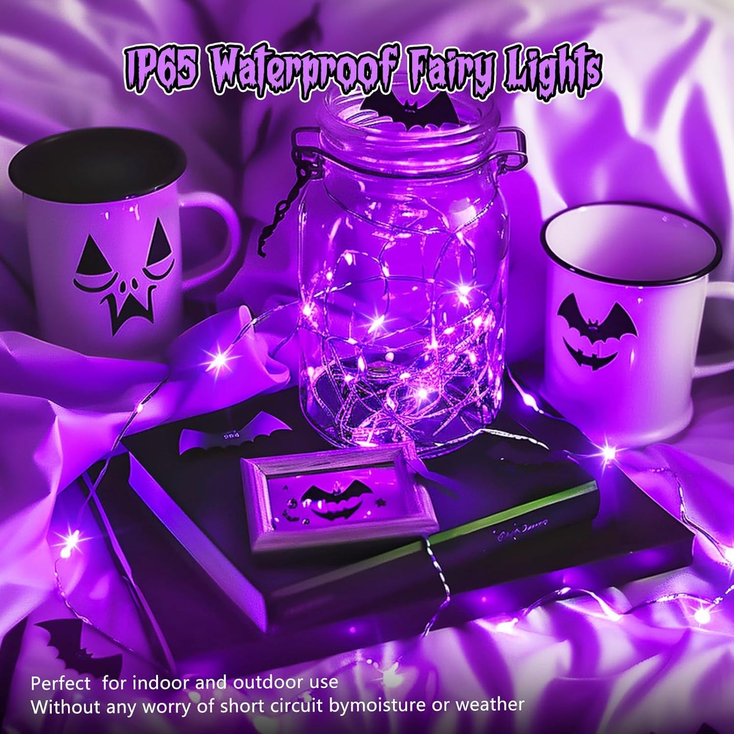 Minetom 6 Pack Purple Fairy Lights Battery Operated with Timer - 7ft 20 LED Waterproof Short Micro Firefly Lights for Halloween Decor, Pumpkin DIY Craft, Paper Lantern Decoration