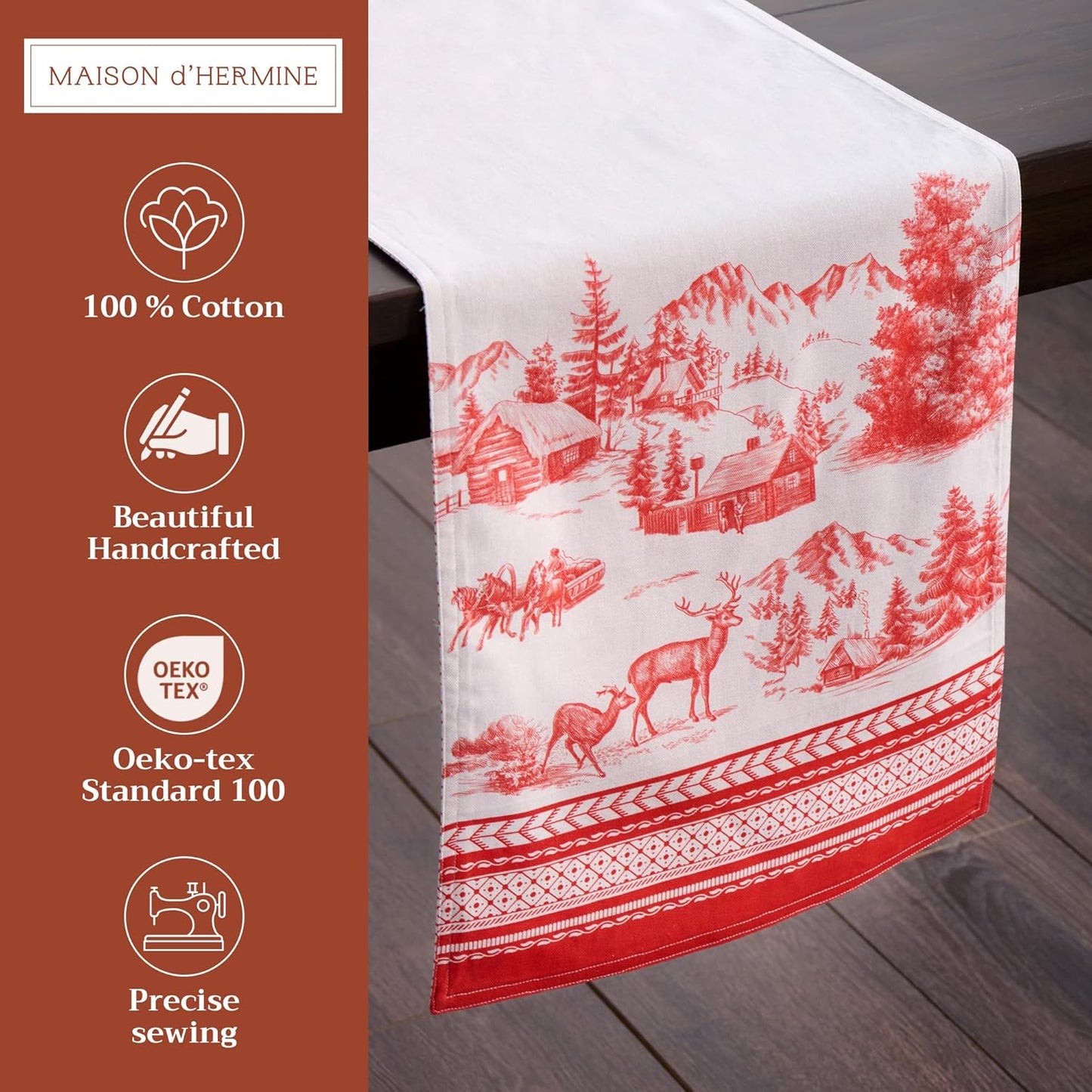 Maison d' Hermine Table Runner 100% Cotton Double Layer Table Runners 72 inches Long for Thanksgiving Christmas Decorations Home Kitchen Dining Party Wedding (Winter Jouy, 14.5" x 72")