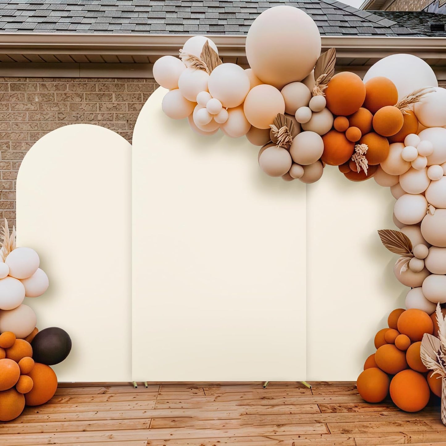 Spandex Anti Wrinkle Arch Backdrop Cover - High Elastic Fitted Arch Stand Cover Set of 3, Beige Round Top Chiara Backdrop for Wedding Birthday Party Garden Decor 4FT, 5FT, 6FT