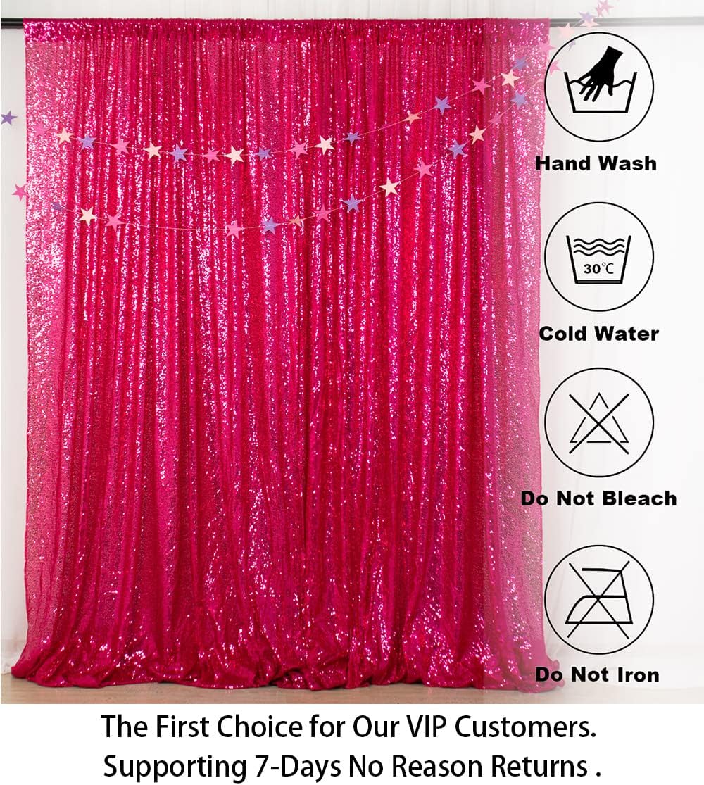 ShiDianYi Sequin Curtain Backdrop 8FT X 10FT Hot Pink Sequin Photo Backdrop Wedding Window Curtain Backdrop -Perfect for Christmas Parties