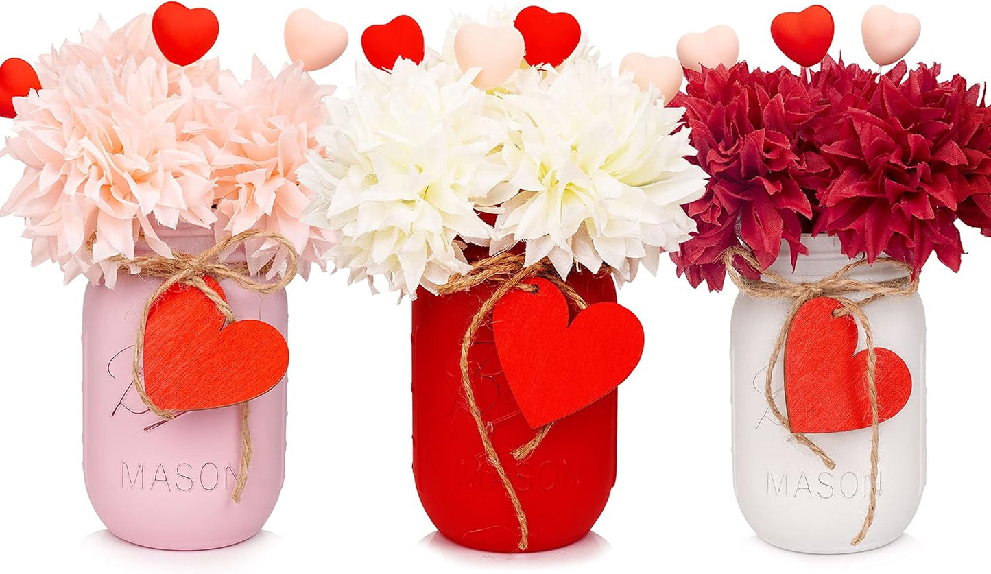 CNVOILA Valentines Table Decorations - 3PC Set with Mason Jars, Centerpiece for Dining Table, Indoor Use