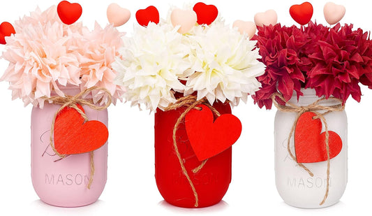 CNVOILA Valentines Table Decorations - 3PC Set with Mason Jars, Centerpiece for Dining Table, Indoor Use