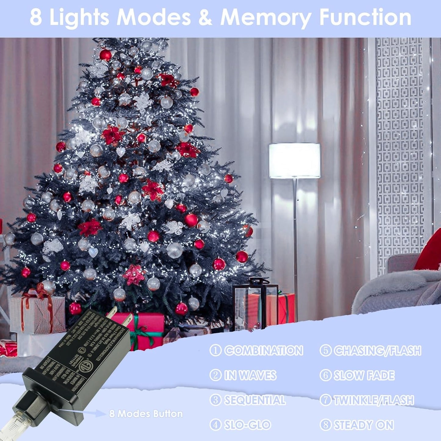 33Ft 100LED Fairy Lights Plug in, Waterproof String Lights Outdoor & Indoor 8 Modes with Timer, Christmas Light Bedroom Decor, Twinkle Light for Girl's Room Garden Christmas Decorations (Cool White)