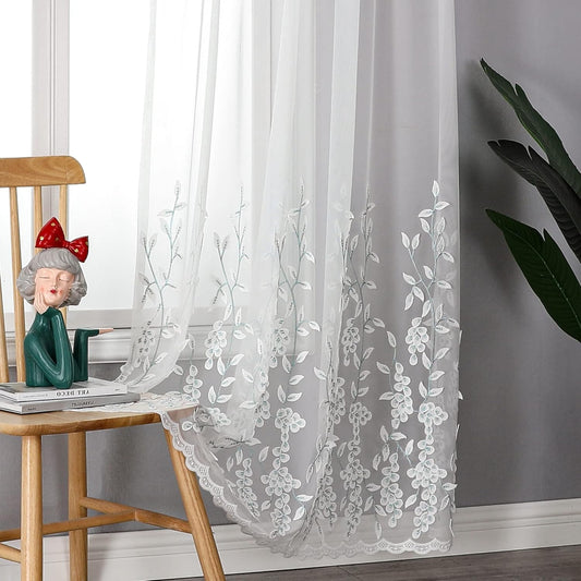 VISIONTEX White Sheer Voile Curtains, Decorative White Embossed Leaves Rod Pocket Window Drapes for Home Kitchen, Living Room and Bedroom 54 x 84 Inch, Set of 2 Curtain Panels