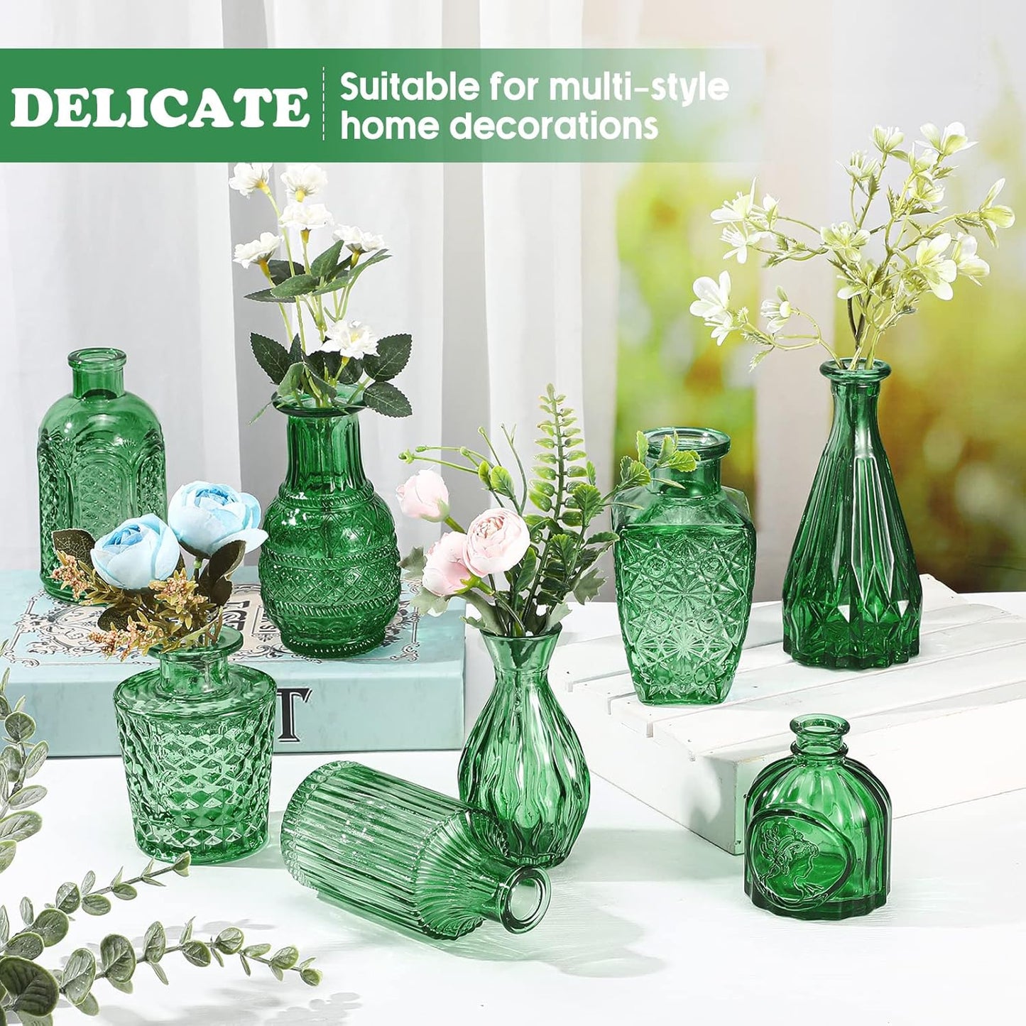 20 Pcs Glass Bud Vase Set Small Vintage Flower Vase in Bulk for Centerpieces Rustic Decorative Glass for Wedding Table Home Christmas Decoration (Grass Green)