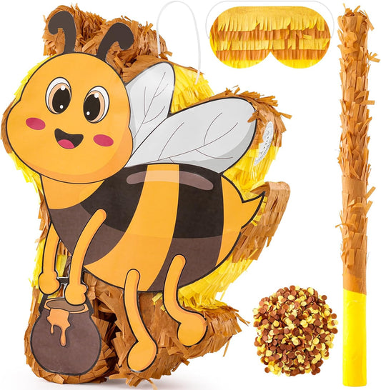 VINTS Bee Piñata Large Kids Bee Piñata with Blindfold Stick Confetti for Bee Themed Party Girl Boy Birthday Party Decoration(15.7×12.5×3.5in)
