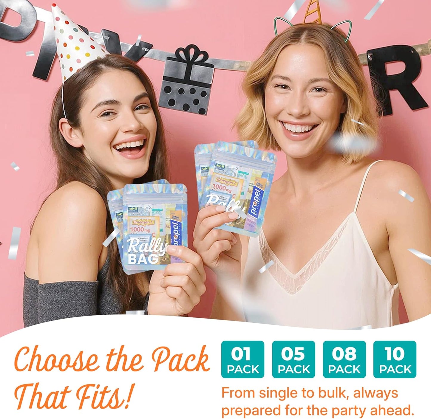 The Rally Bag - 1 Pre-Filled Hangover Kit for Bachelorette Party Favors, 21st Birthday Gift, Wedding Favors, Girls Trips, Cruises & Celebrations | 7 Piece Hangover Supplies & Bag (1 Kit)