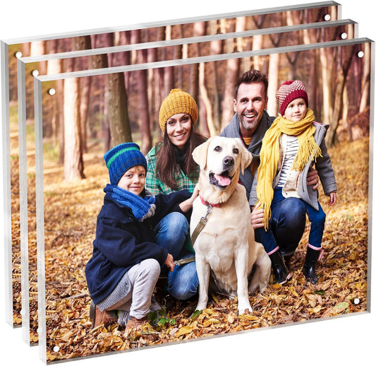 8x10 Acrylic Picture Frame 3 Pack, Clear Freestanding Double Sided Frameless Magnetic Photo Frames, Desktop Display Decor Gift