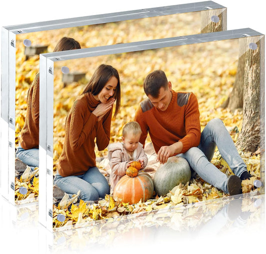 JOHOUSE 2 Pack 5 x 7 Acrylic Picture Frames, Double Sided Magnetic Photo Frames Self Standing Frameless Transparent for Desktop Display Gifts for Women