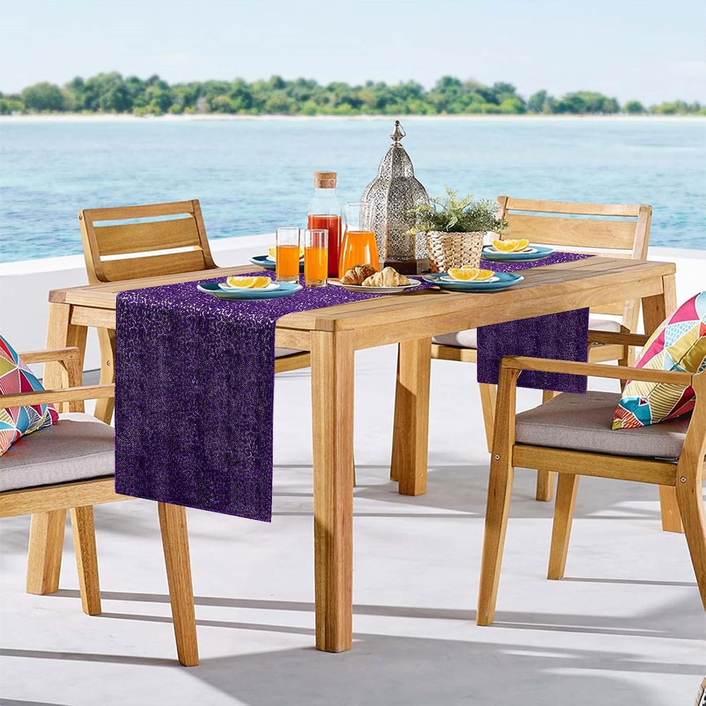 2 Packs 12 x 72 inches Sequin Table Runner, Purple Glitter Table Runner for Birthday Party Supplies Wedding Engagement Baby Shower Holiday Celebration Event Decorations