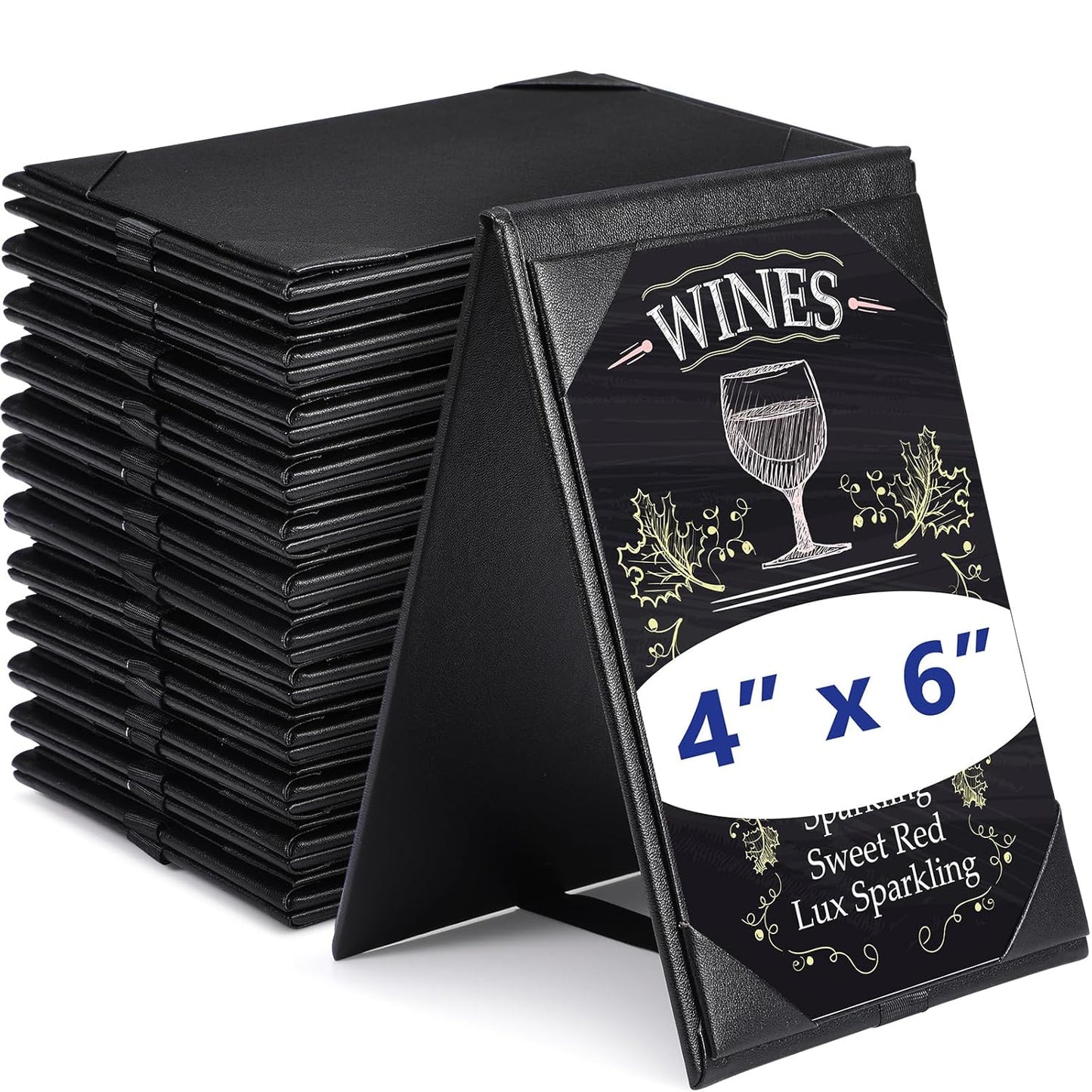 Gerrii Leatherette Table Tents Black PU Leather Menu Covers Bulk Double Sided Frame Sign Holders 2 Side Drink Dessert Menu Folders for Restaurant Coffee Cafe Bar Wedding Supplies(20 Pack,4 x 6 Inch)