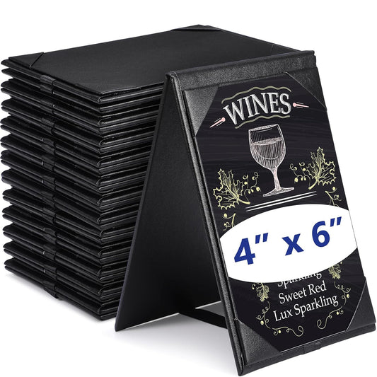 Gerrii Leatherette Table Tents Black PU Leather Menu Covers Bulk Double Sided Frame Sign Holders 2 Side Drink Dessert Menu Folders for Restaurant Coffee Cafe Bar Wedding Supplies(20 Pack,4 x 6 Inch)
