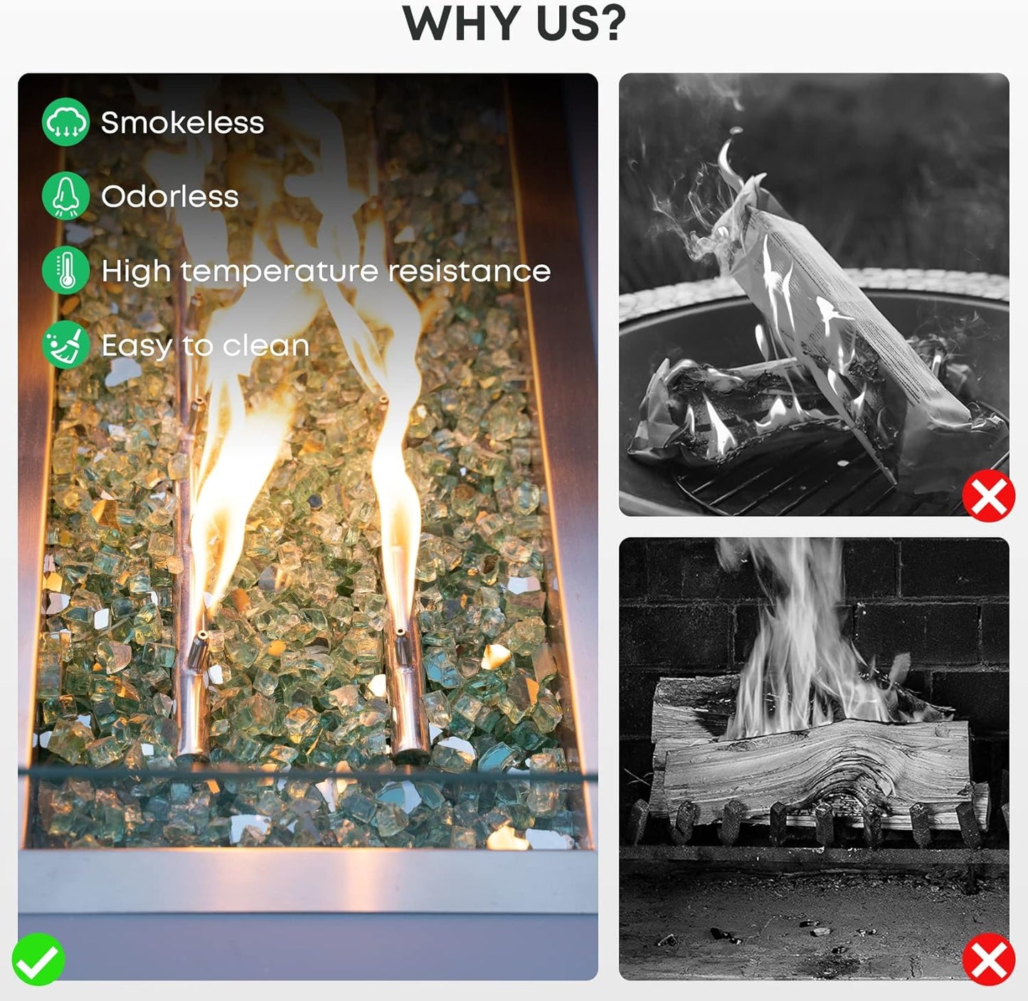 Stanbroil 10-Pound Fire Glass - 1/4 inch Reflective Tempered Fire Glass for Fireplace Fire Pit, Light Green Reflective