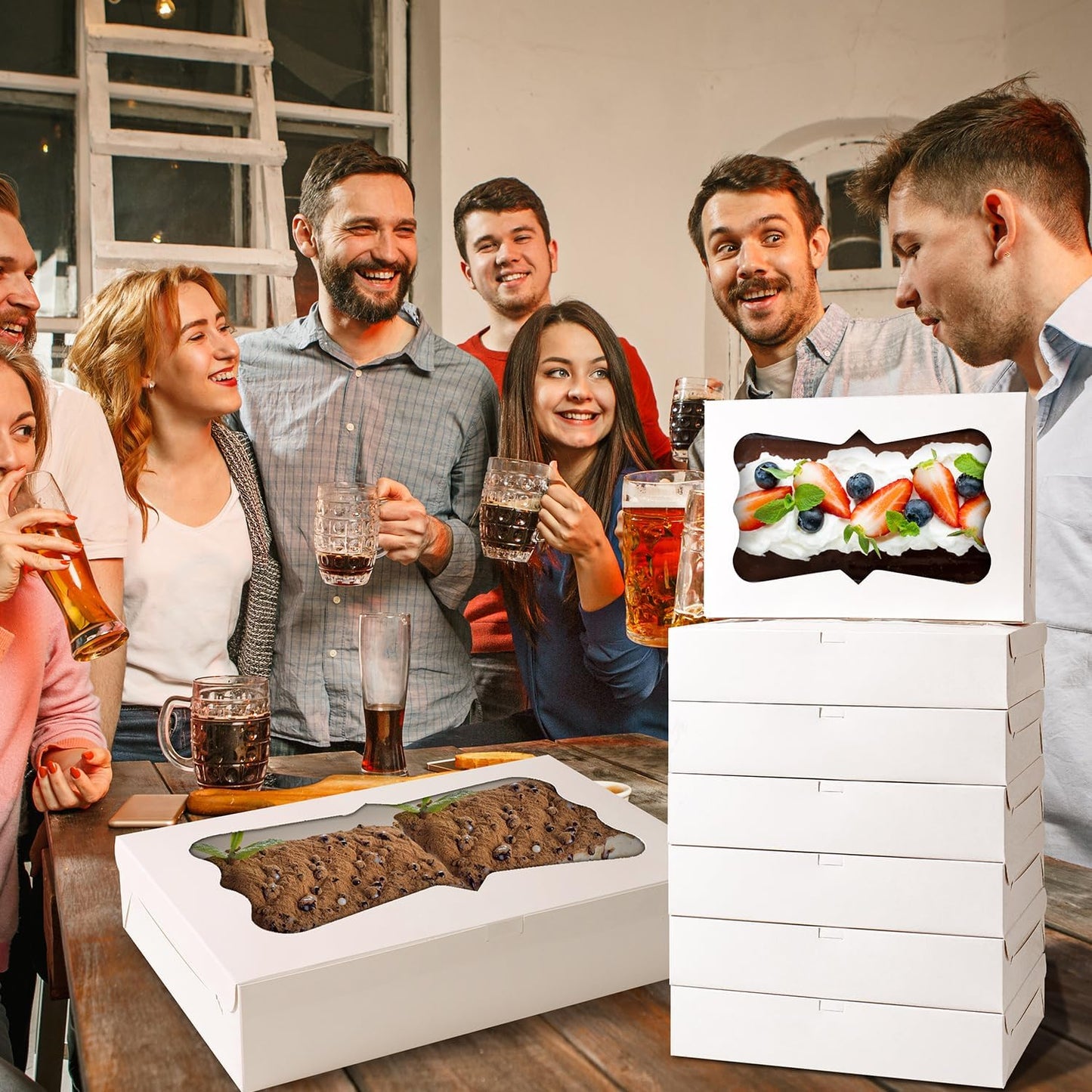 12pcs12x8x2.5 Inches Bakery Boxes,Cookie Boxes with 3Style for Window Bread,Treat，Chocolate,Strawberries,Dessert,Cakes,Donuts,Muffins,pastry