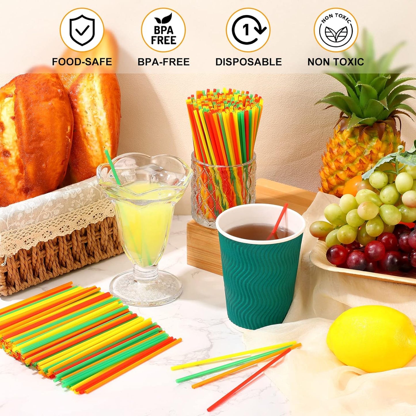 6000 Count Coffee Cocktail Stirrers Straws Disposable Plastic Sip Stir Sticks Cocktail Drink Stirrers Sticks Cups Straws for Bars Juice Drinking(Colorful,5 Inch)