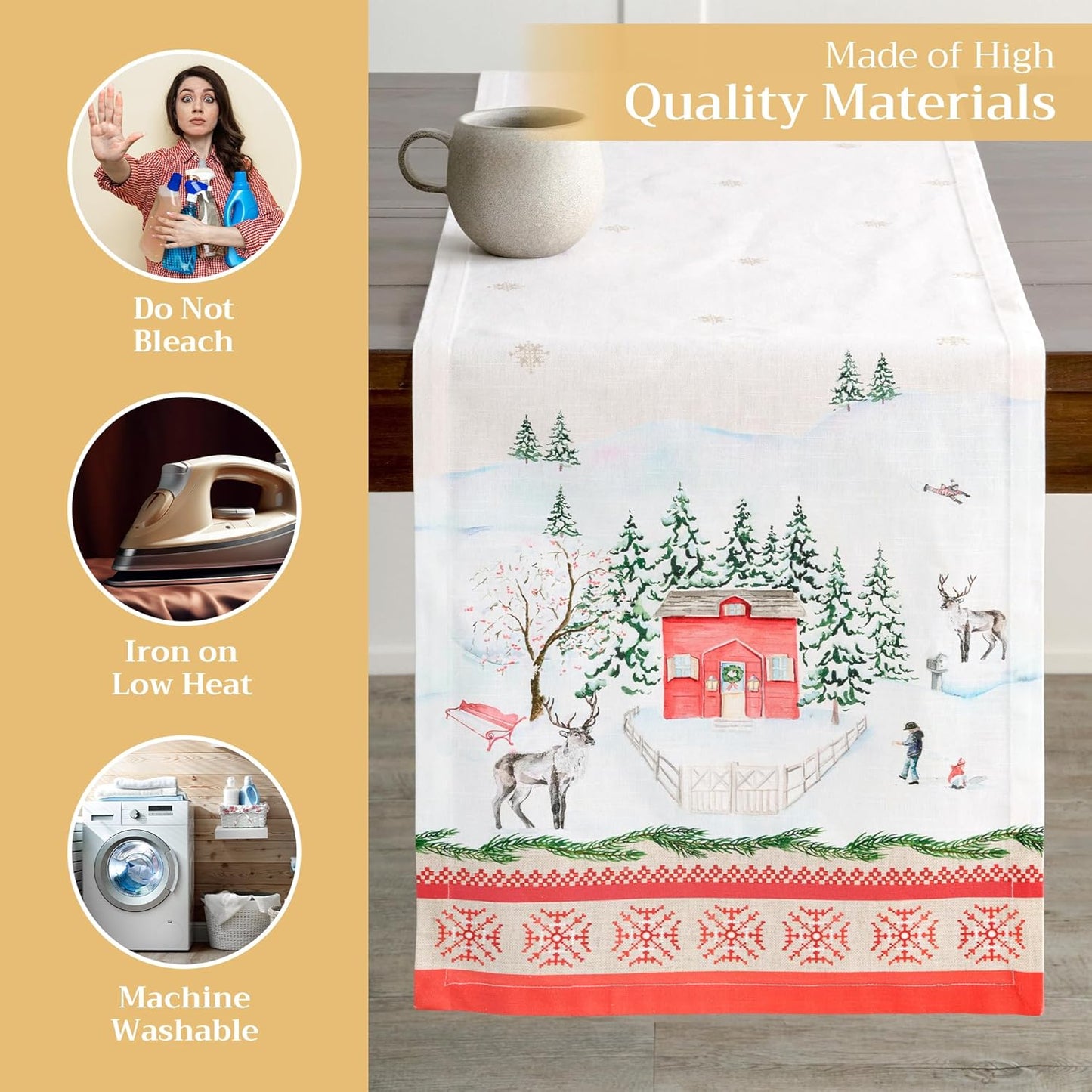 Maison d' Hermine Table Runner 100% Cotton Single Layer Table Runners 108 inches Long for Thanksgiving Christmas Decorations Home Kitchen Dining Party Wedding (Rural Christmas, 14.5" x 108")