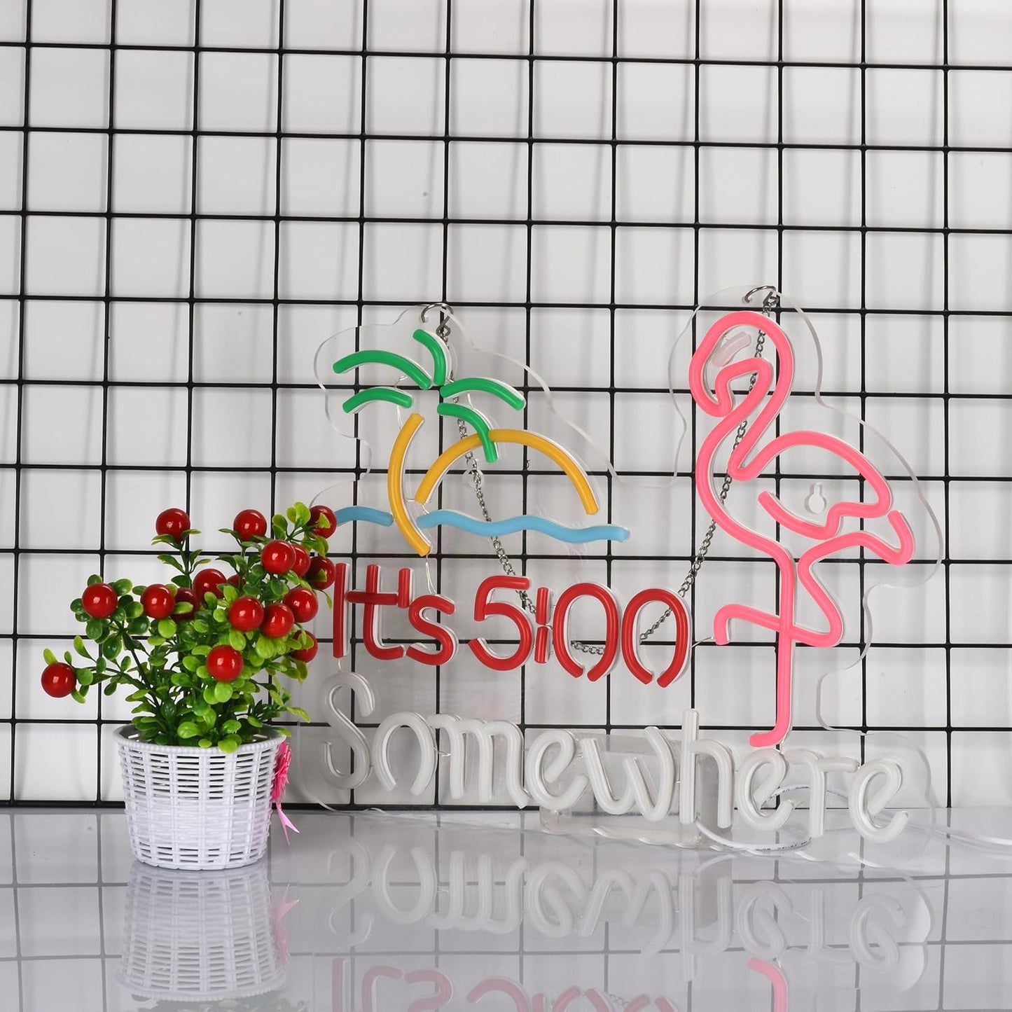 Flamingo Its 5 00 O'clock Somewhere Neon Sign for Wall Décor Dimmable LED Bar Beer Neon Light USB Powered Neon Art Signs