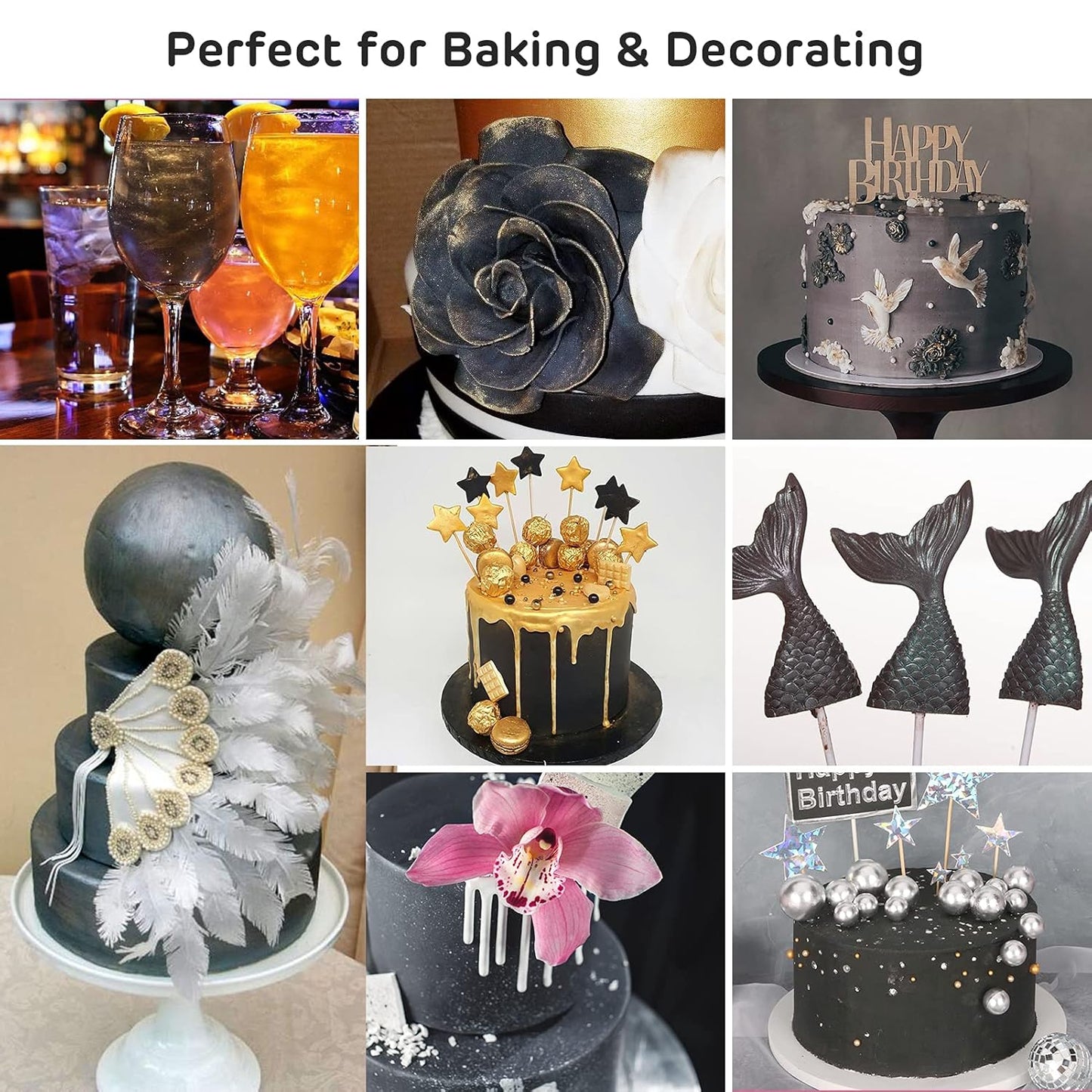 Nomeca Edible Luster Dust, 8 Grams Food Grade Cake Dust Metallic Shimmer Christmas Food Coloring Powder for Cake Decorating, Baking, Fondant, Gumpaste, Chocolate, Candy, Drinks, Cookies - Black