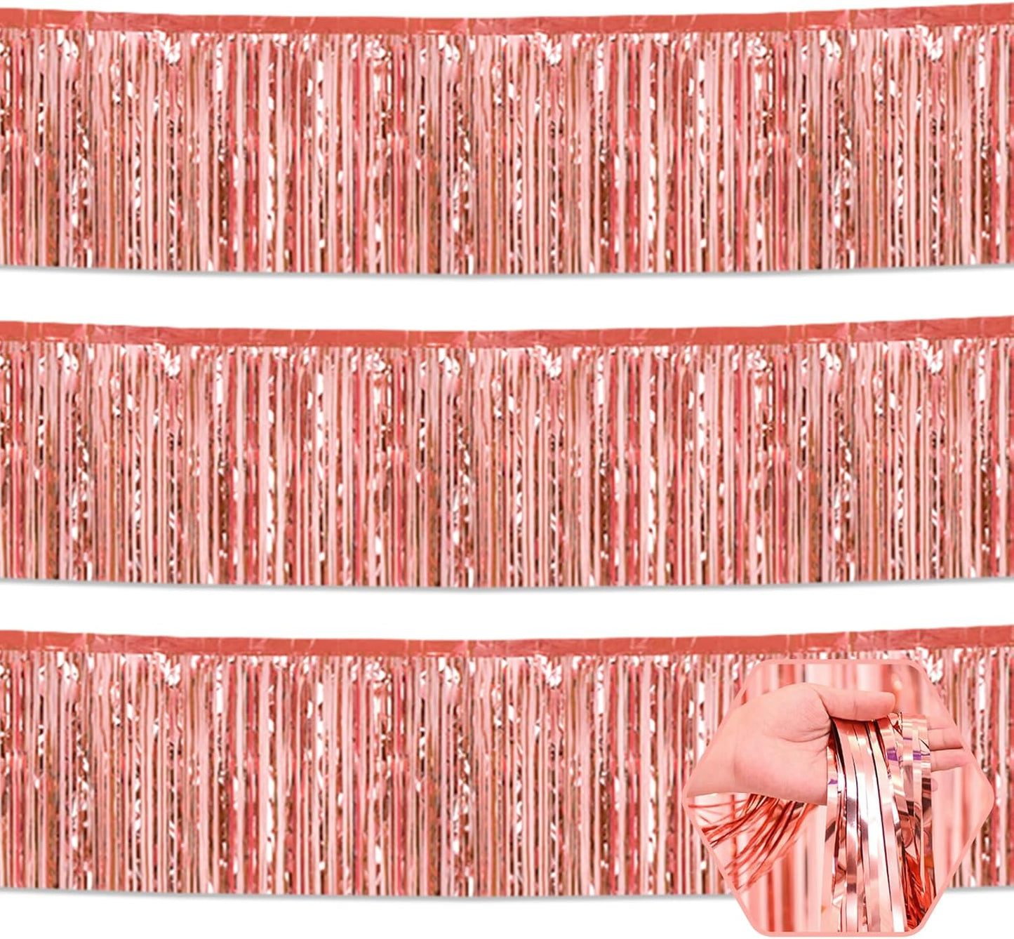 3 Pack 10 Long Rose Gold Metallic Foil Fringe Garland Wall Hanging Tassle Banner, Mother's Day, Easter, Parade Floats, Birthday, Theme Party, Wedding Party Decorations
