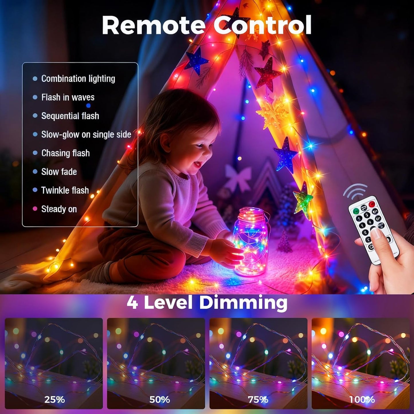 btfarm Fairy Lights Plug in with Remote, 33FT 100 LED Outdoor Twinkle Lights Waterproof with Timer, 8 Modes Indoor String Lights for Bedroom Patio Garden Wedding Christmas Decoration, Multicolor