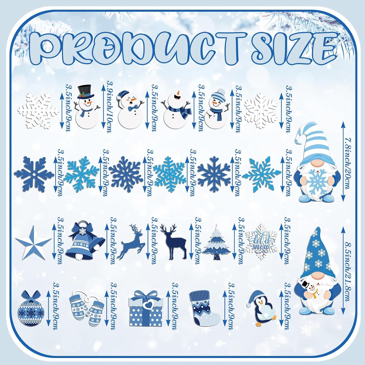 Xuhal 25 Pcs Christmas Magnets Decoration Winter Blue Gnome Snowman Snowflake Refrigerator Magnets Decorative Fridge Magnetic Stickers for Christmas Mailbox Car Metal Garage Door Decoration