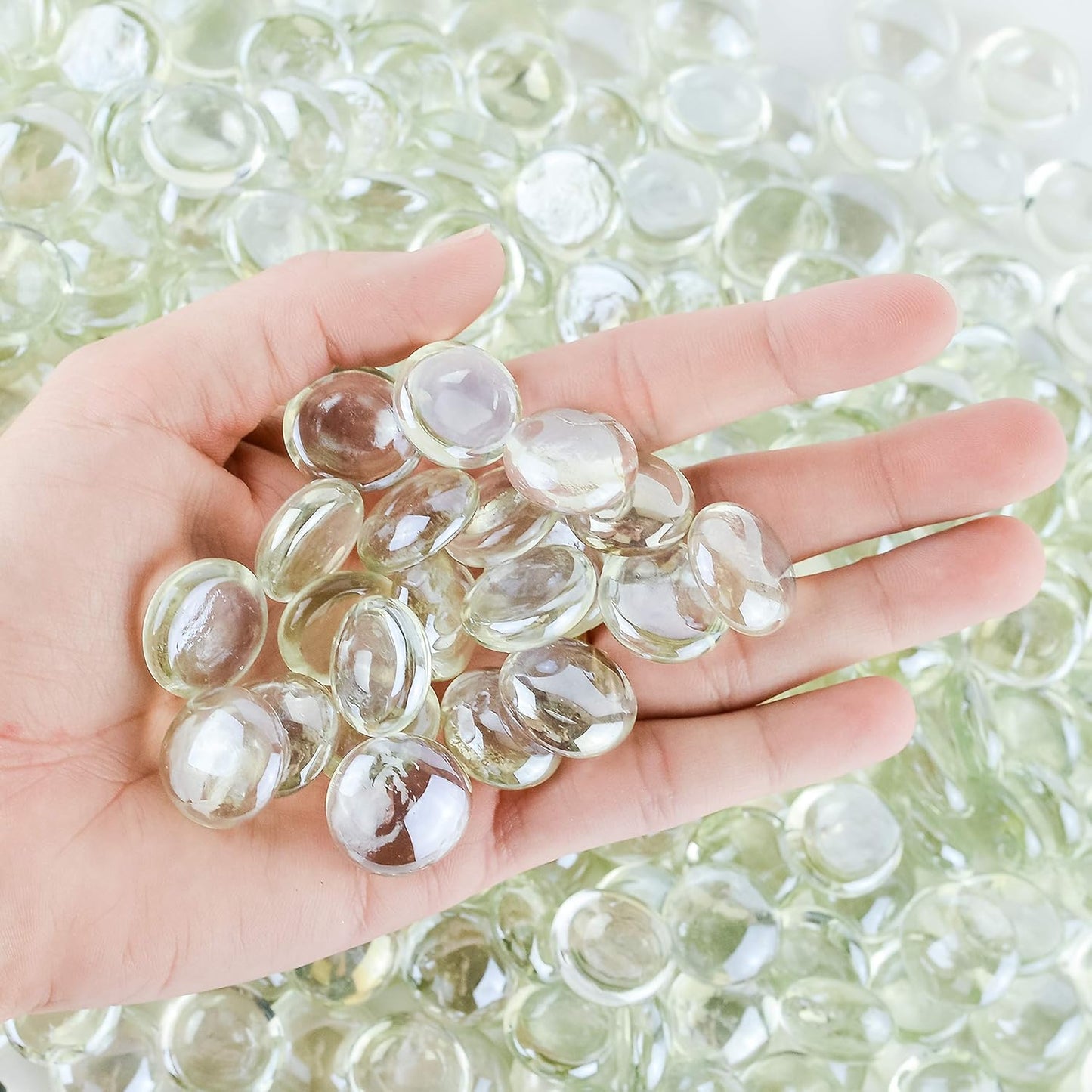 Galashield Flat Glass Marbles for Vases Clear Glass Gems Beads Pebbles Vase Filler (5 LBS, Approx. 540 PCS)