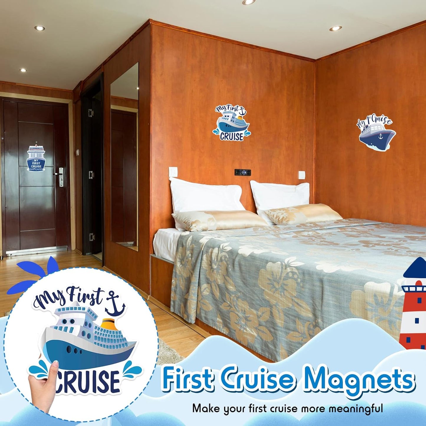 Hoteam 4 Pcs My First Cruise Door Decorations Magnetic Large My 1st Cruise Door Magnets Decor Funny Waterproof Anchor Life Preserver Ring Nautical Magnets for Carnival Cabin Stateroom Fridge Car
