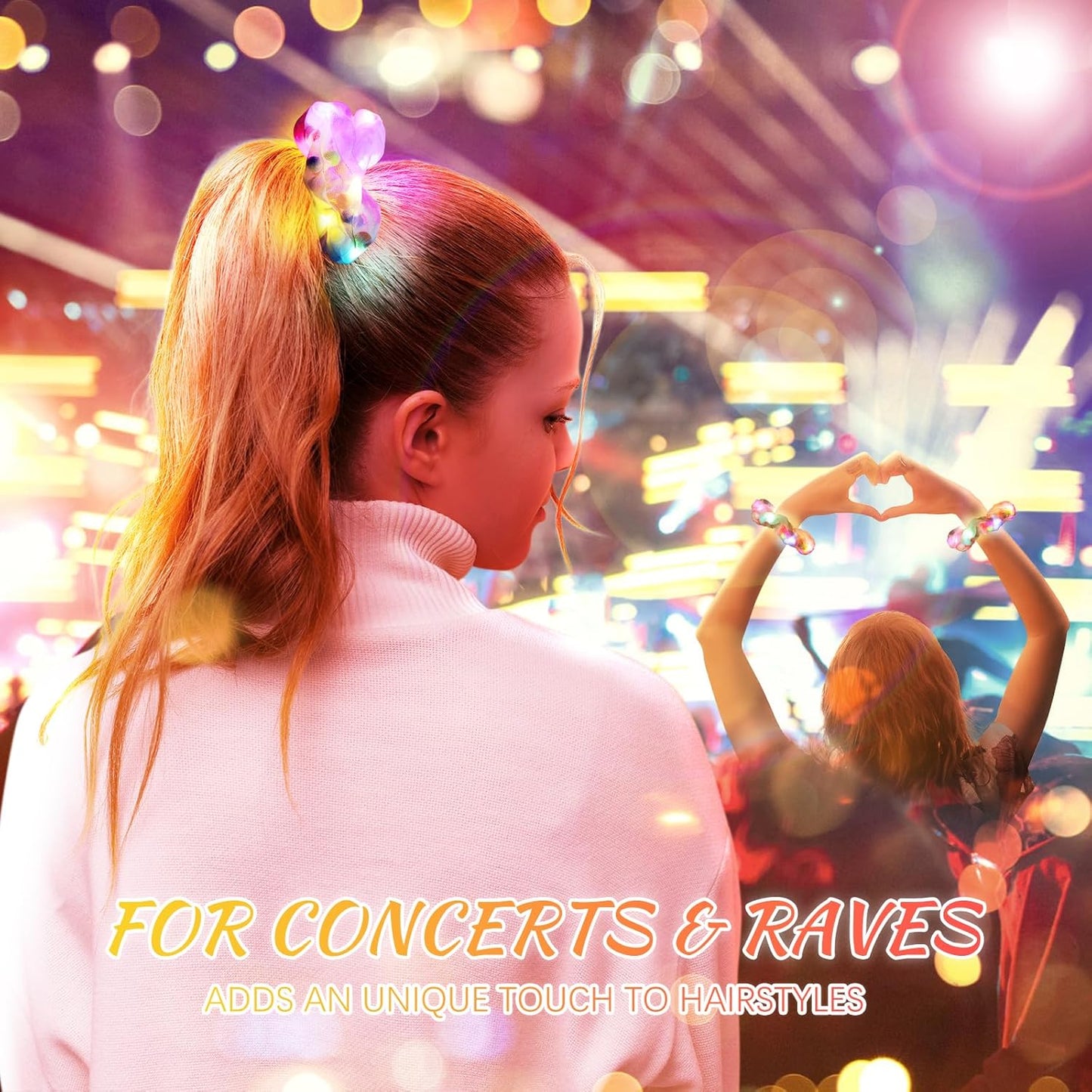 8 LED Scrunchies - Light Up Hair Accessories for Women, Girls - Glow in the Dark Hair Ties & Bands for Christmas, Rave Party (#02)