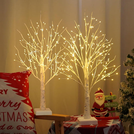 2 Pack 144 LED Artificial Tree Lamp with Timer, DIY Birch Tree with LED Lights, Lighted up Tree Lamp USB/Battery Powered, Fairy Light Spirit Tree for Table Home Bedroom Christmas (Warm White)