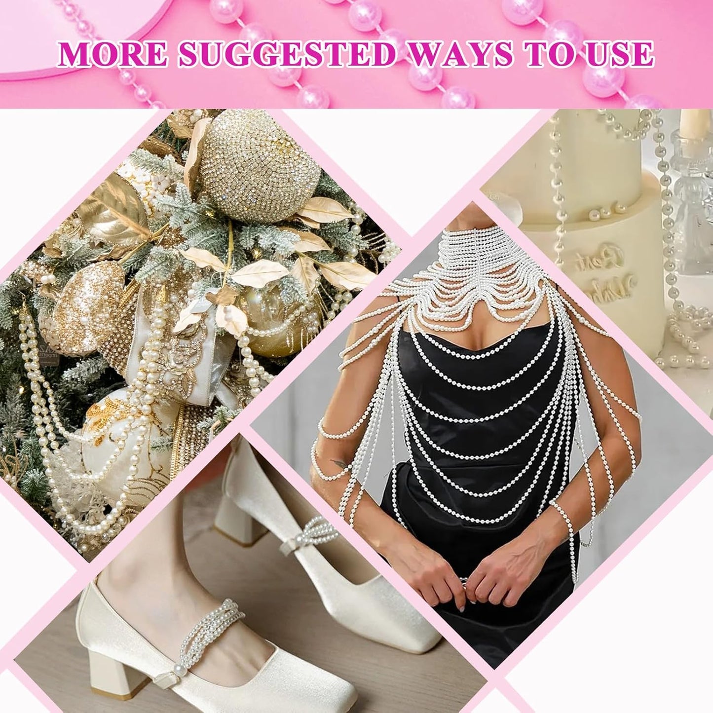 59 Feet 8mm Pearl Strings Garland for Crafts, Artificial Pearl Beaded Trim Chain Roll Strands for Wedding Centerpieces Bouquet Party Decoration Christmas Tree Garland, Ivory