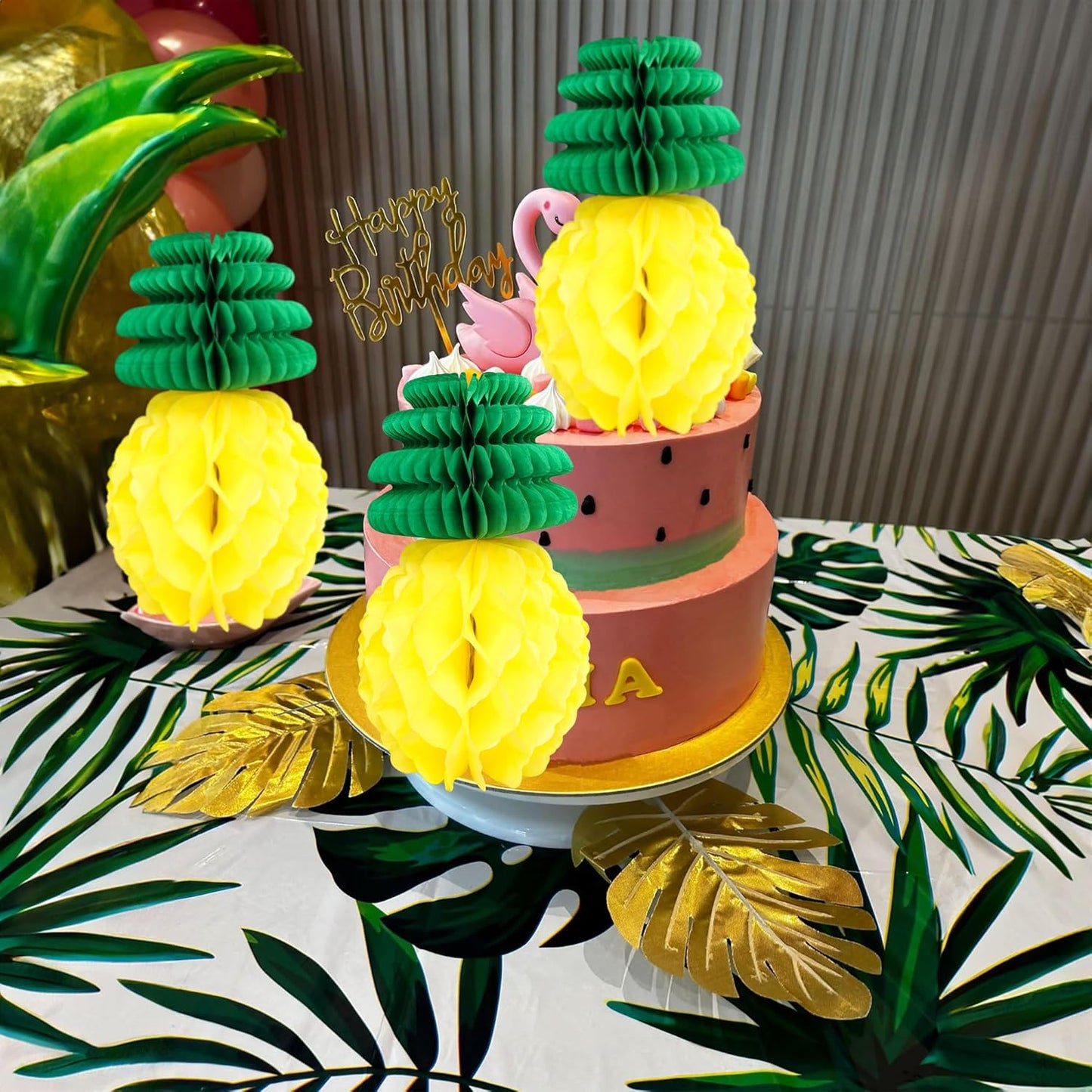 Gyufise 6Pcs Pineapple Honeycomb Centerpieces Tissue Paper Pineapple Table Hanging Decorations for Tropical Luau Hawaiian Jungle Party Supplies Favor