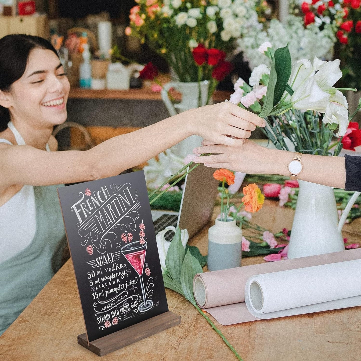 ONUPGO Mini Chalkboard Signs, 6 x 9 Inch Vintage Tabletop Chalk Board Sign with Base Stands - Double Side Mini Menu Boards Small Food Signs for Party Buffet Wedding Bar and Restaurant