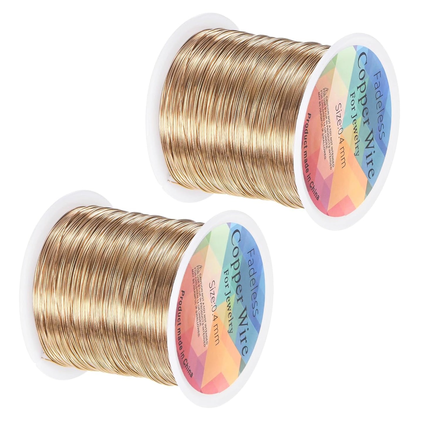 2-Rolls 0.4mm Jewelry Wire, 26 Gauge 328FT Craft Wire Copper Beading Wire for Jewelry Making/Planting/Weaving/DIY Crafting, Soft Metal Wires [100M, Champagne Gold]