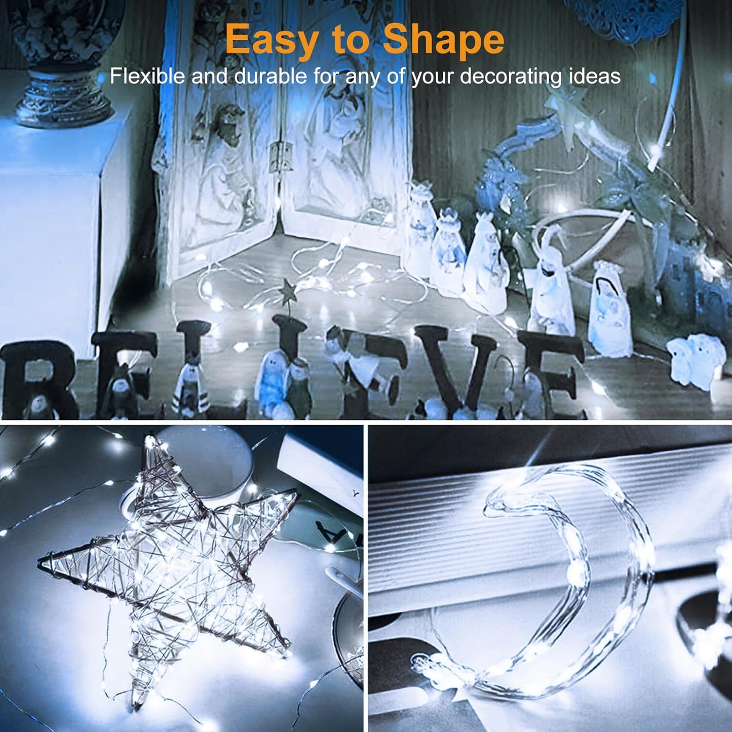 btfarm 30 Pack LED Fairy Lights Battery Operated [3 Modes] Twinkle Lights, 7FT 20 LED Mini String Lights Mason Jars Silver Wire Small Christmas Wedding Party, Cold White