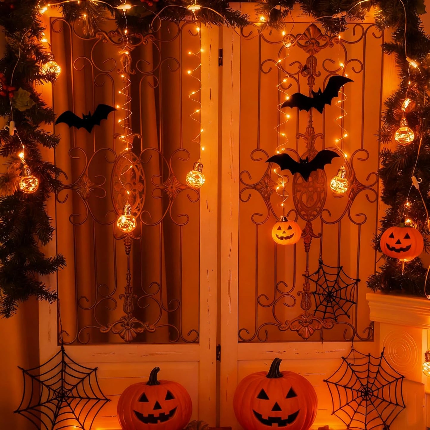 YOLIGHT Wishing Ball Curtain Lights 200 LED Window Curtain String Lights with Remote, USB Battery Powered Twinkle Globe Fairy Lights for Party Bedroom Christmas Halloween Decoration (Orange)